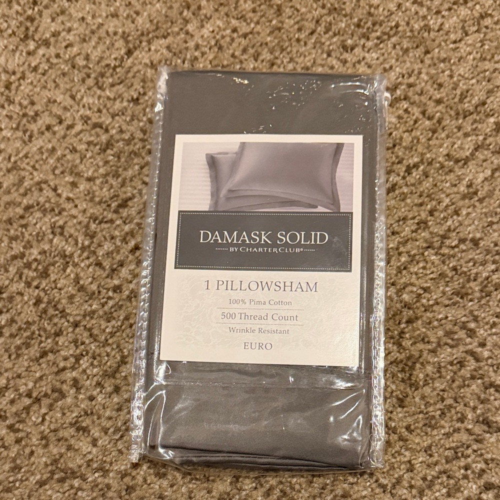 Charter Club Damask Solid Euro Pillow Sham in Gray